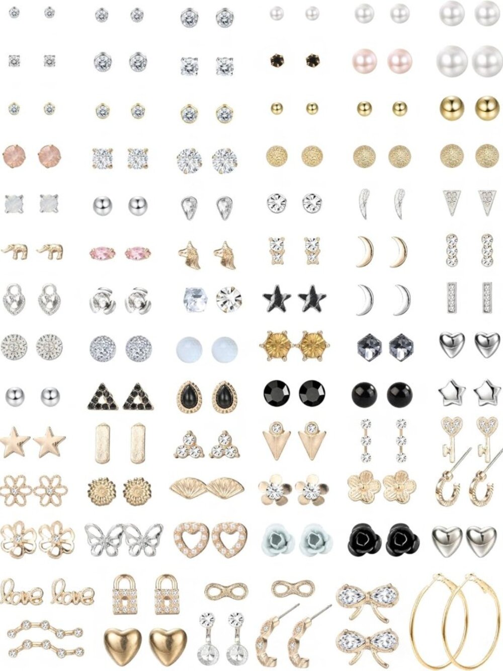 81 Pairs Stud & Hoop Earrings Set for Women - Sensitive Ears Friendly, Fashion